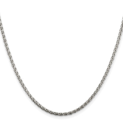 Sterlingsilber Rhodiniert 2mm Diamantiert Ährenkette Kette mit 2 Zoll Verlängerung.