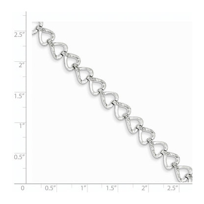 7 Zoll Sterlingsilber Rhodiniert Diamant. Herzen Armband