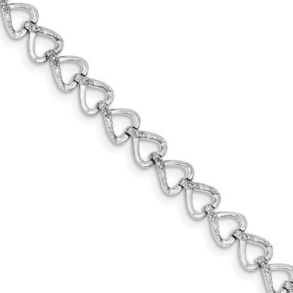7 Zoll Sterlingsilber Rhodiniert Diamant. Herzen Armband