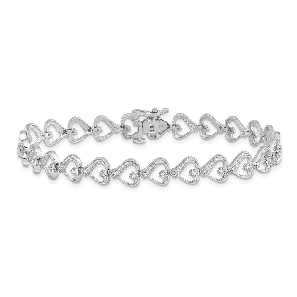 7 Zoll Sterlingsilber Rhodiniert Diamant. Herz Armband