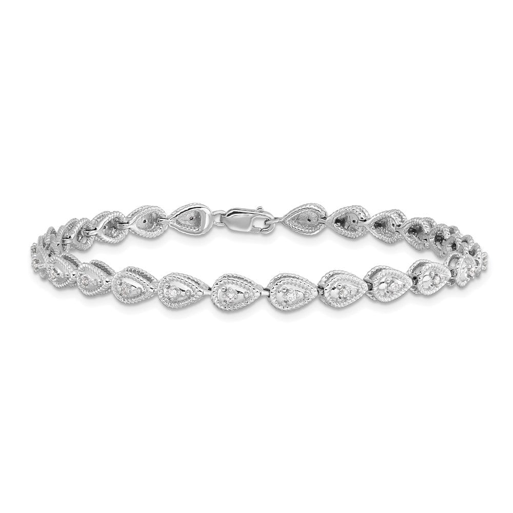7 Zoll Sterlingsilber Rhodiniert Diamant Tropfen Glieder Armband