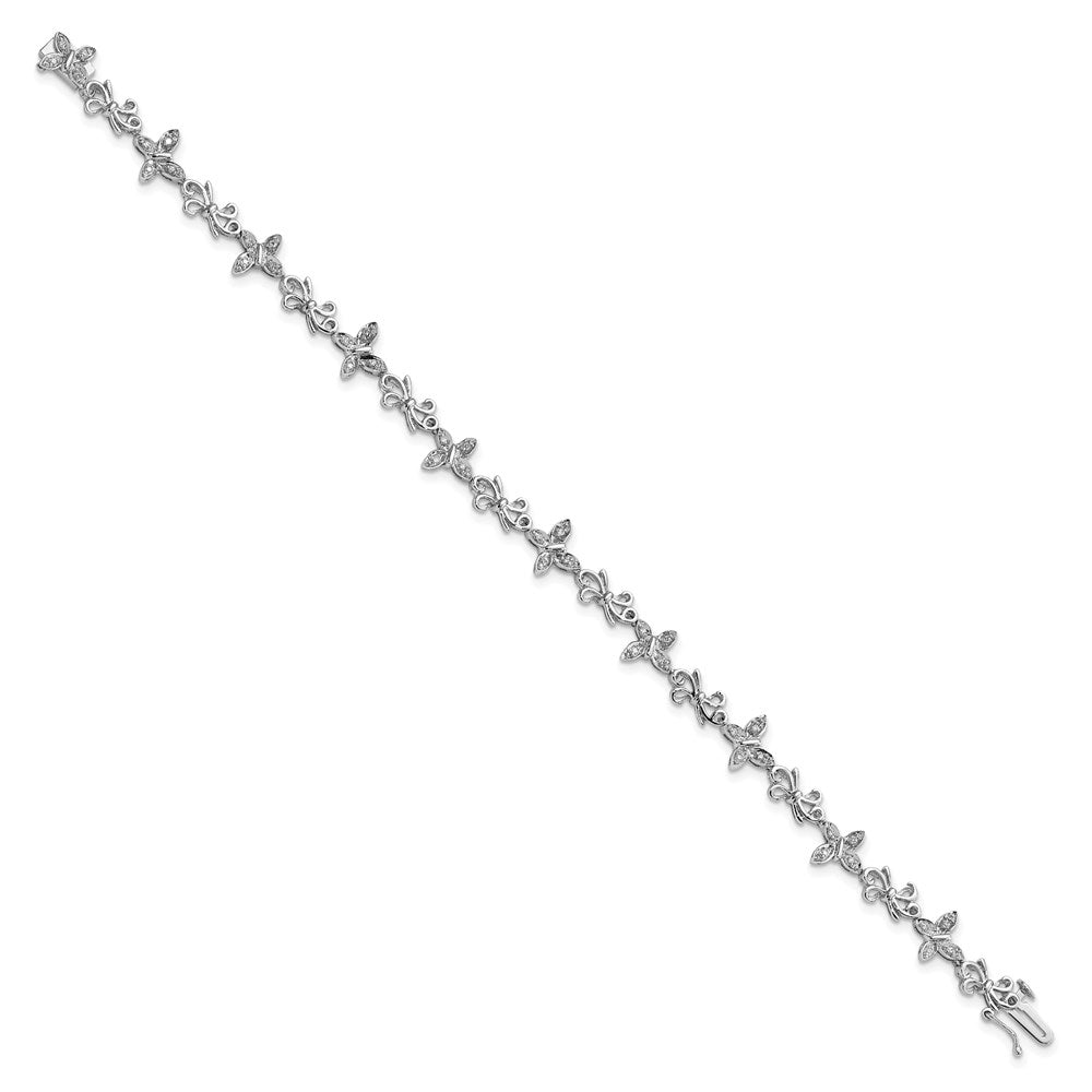 7 Zoll Sterlingsilber Rhodiniert Diamon Schmetterling & Bows Armband