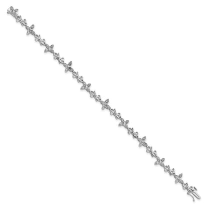 7 Zoll Sterlingsilber Rhodiniert Diamon Schmetterling & Bows Armband