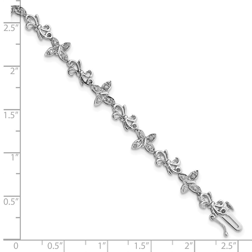 7 Zoll Sterlingsilber Rhodiniert Diamon Schmetterling & Bows Armband