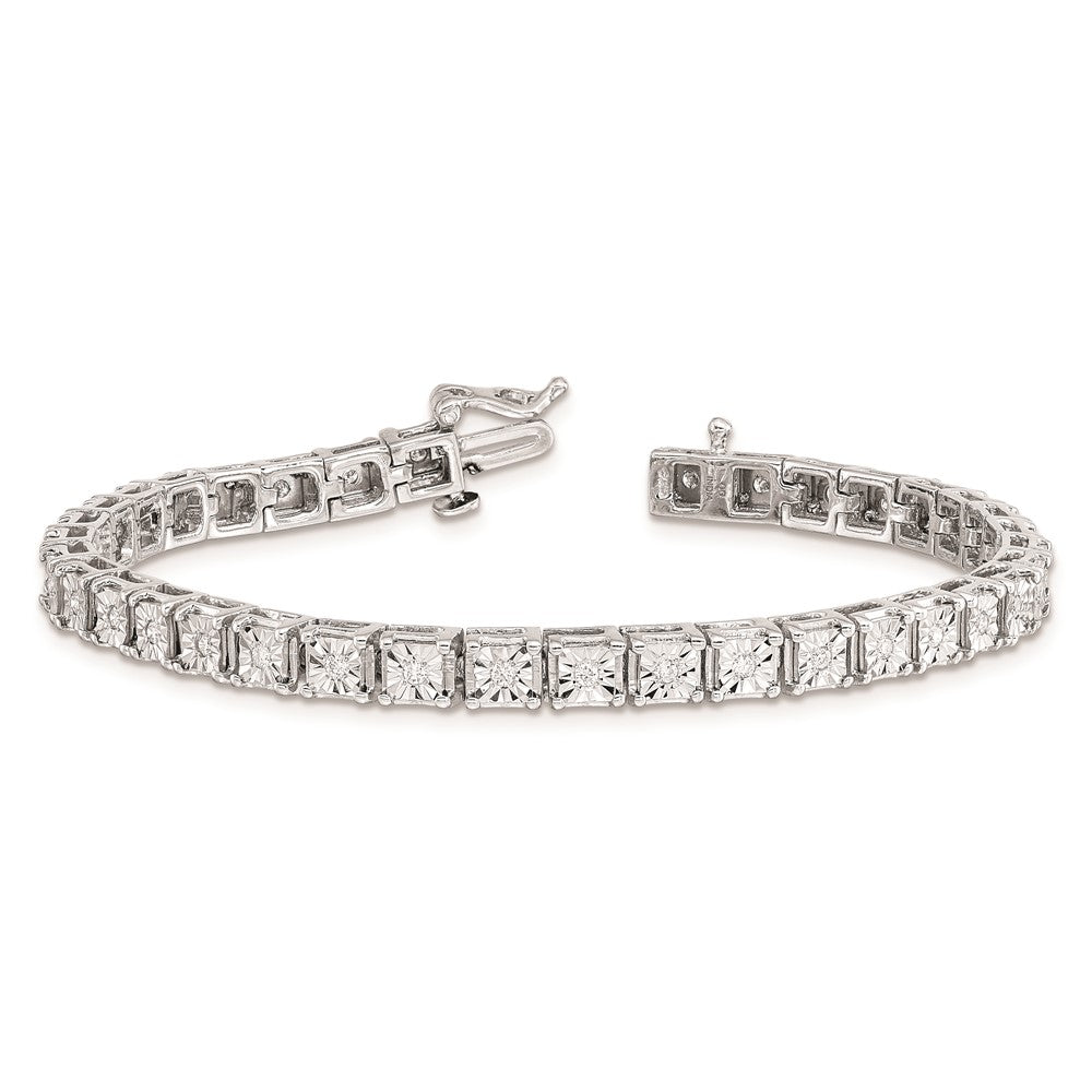 7 Zoll Sterlingsilber Rhodiniert Diamant. Quadratisch Glieder Armband