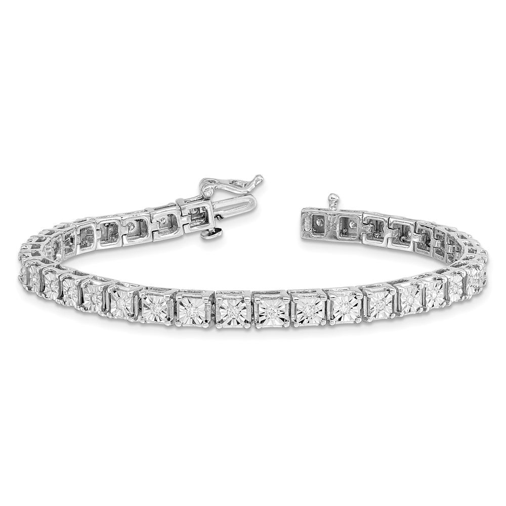 7 Zoll Sterlingsilber Rhodiniert Diamant. Quadratisch Glieder Armband