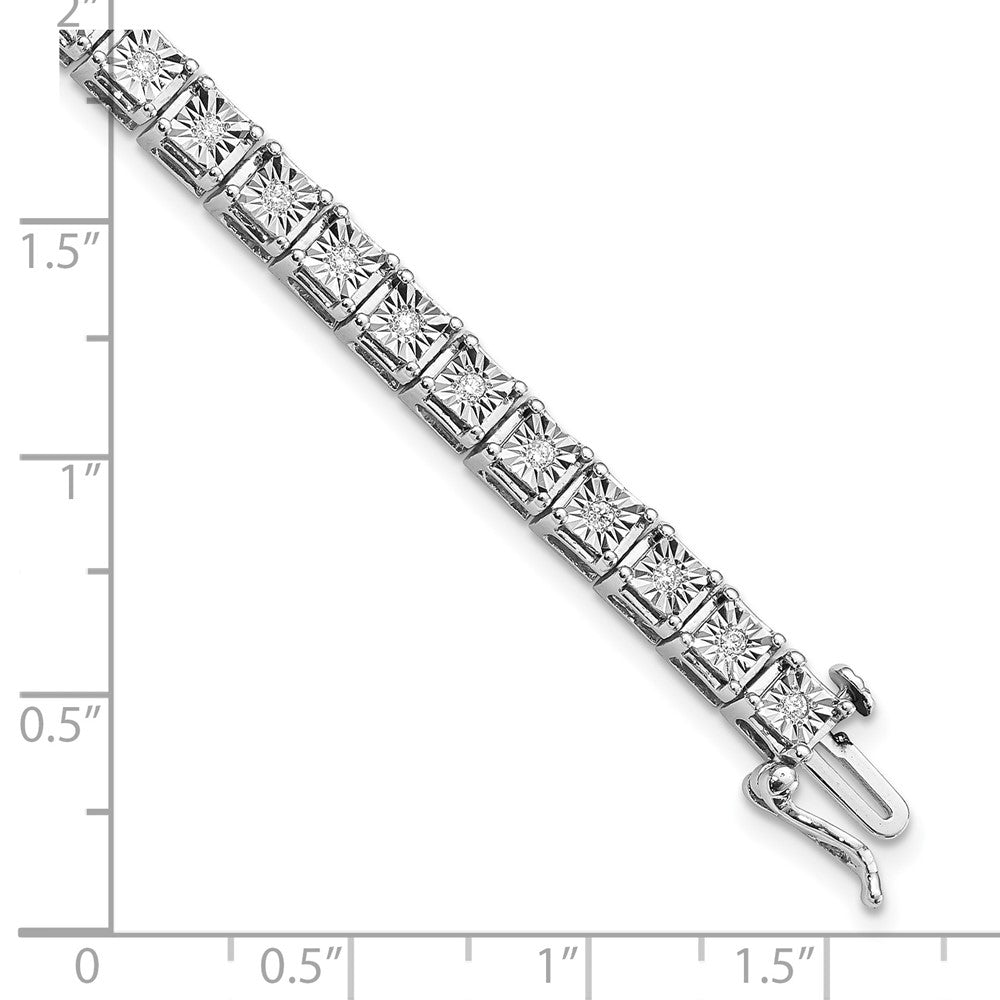 7 Zoll Sterlingsilber Rhodiniert Diamant. Quadratisch Glieder Armband