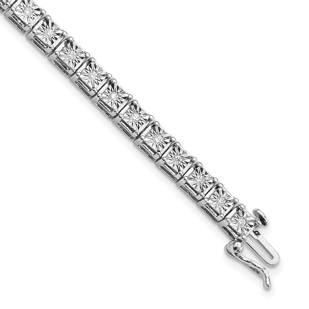 7 Zoll Sterlingsilber Rhodiniert Diamant. Quadratisch Glieder Armband