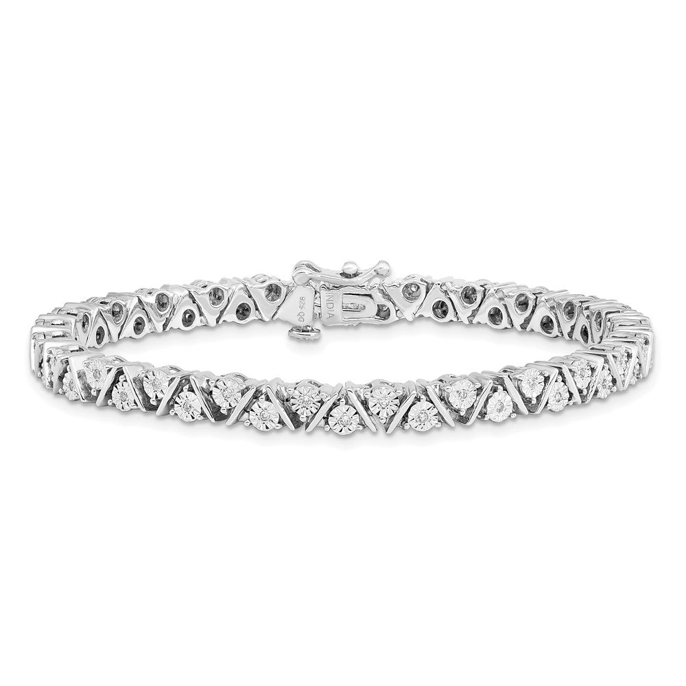 7 Zoll Sterlingsilber Rhodiniert Diamant. Dreieck Glieder Armband