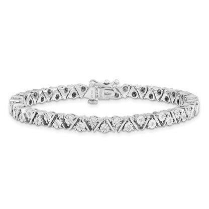 7 Zoll Sterlingsilber Rhodiniert Diamant. Dreieck Glieder Armband
