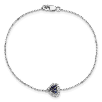 7 Zoll Sterlingsilber Rhodium Diamant. & Saphir Herz Armband