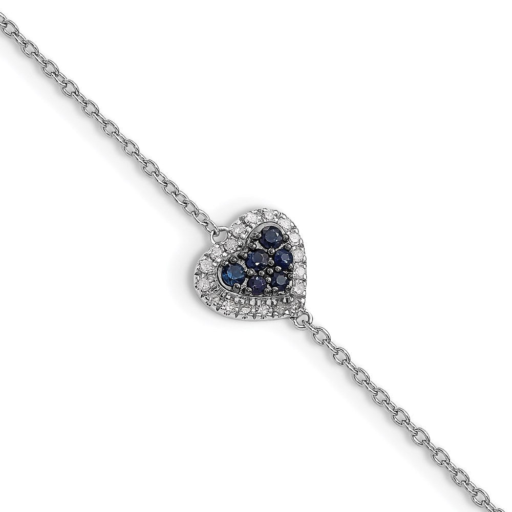 7 Zoll Sterlingsilber Rhodium Diamant. & Saphir Herz Armband