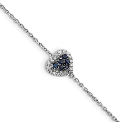 7 Zoll Sterlingsilber Rhodium Diamant. & Saphir Herz Armband
