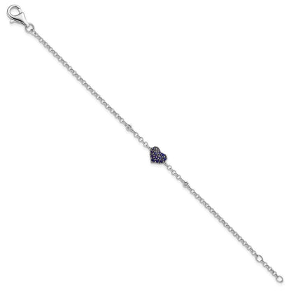7 Zoll Sterlingsilber Rhodium Diamant. & Saphir Herz Armband