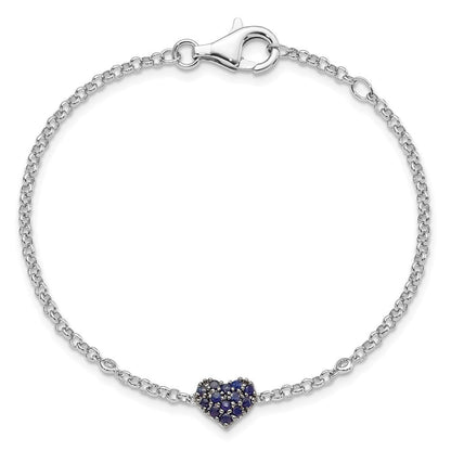 7 Zoll Sterlingsilber Rhodium Diamant. & Saphir Herz Armband