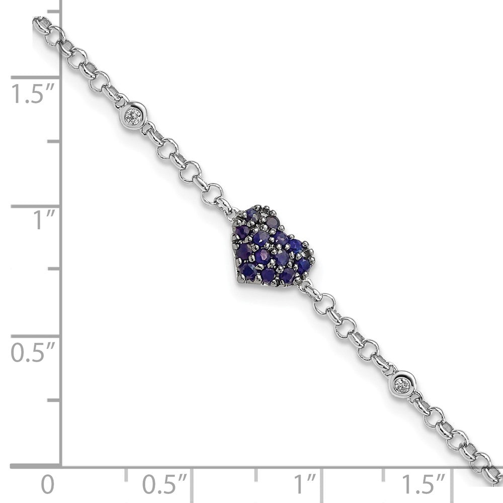 7 Zoll Sterlingsilber Rhodium Diamant. & Saphir Herz Armband