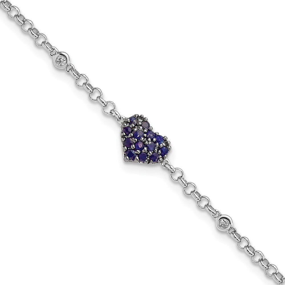7 Zoll Sterlingsilber Rhodium Diamant. & Saphir Herz Armband