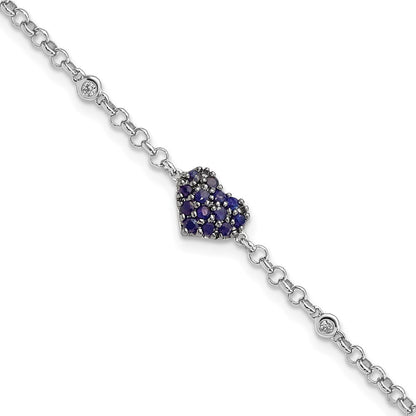 7 Zoll Sterlingsilber Rhodium Diamant. & Saphir Herz Armband
