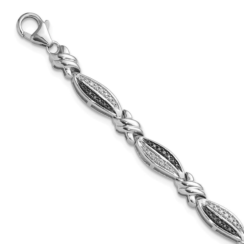 Sterlingsilber Weiß Nacht Rhodiniert Schwarz und Diamant 7.5 Zoll Armband