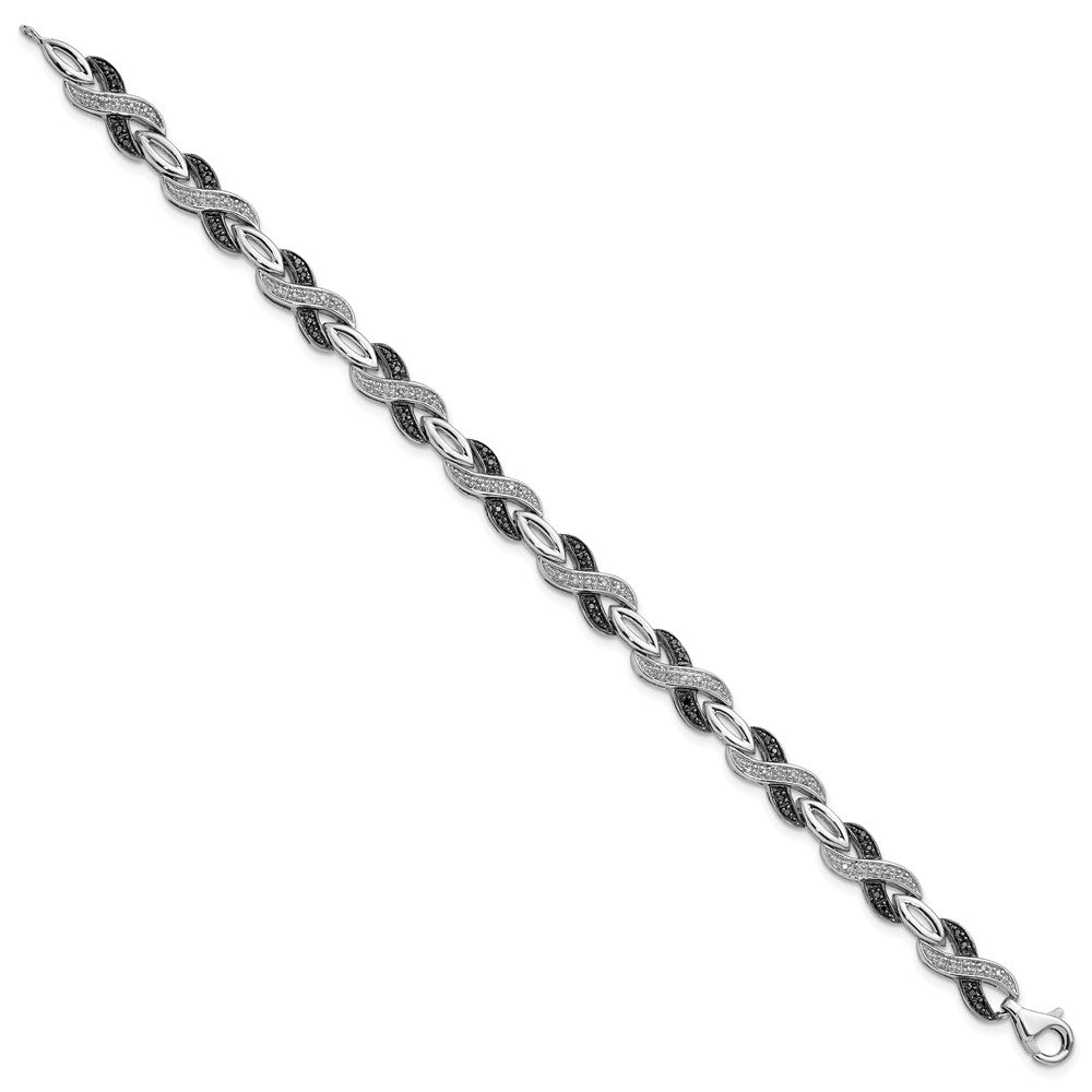 Sterlingsilber Weiß Nacht Rhodiniert Schwarz und Diamant 7.5 Zoll Armband