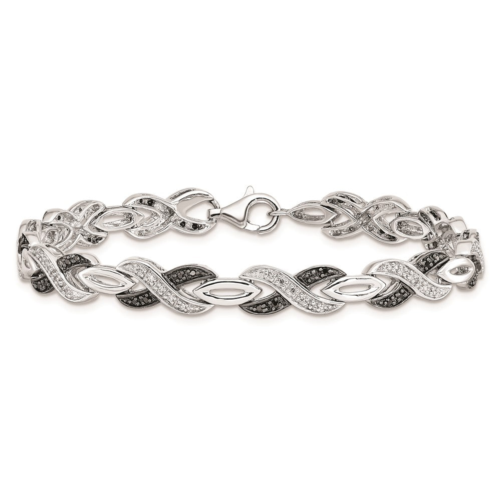 Sterlingsilber Weiß Nacht Rhodiniert Schwarz und Diamant 7.5 Zoll Armband