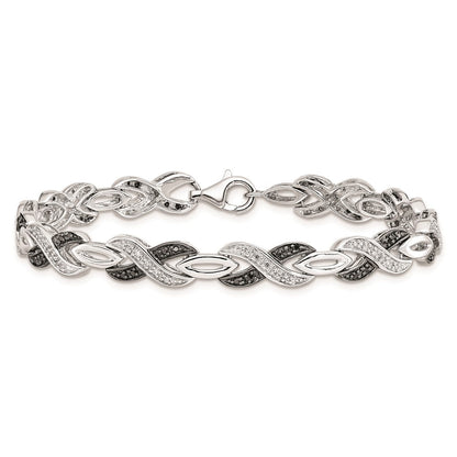 Sterlingsilber Weiß Nacht Rhodiniert Schwarz und Diamant 7.5 Zoll Armband