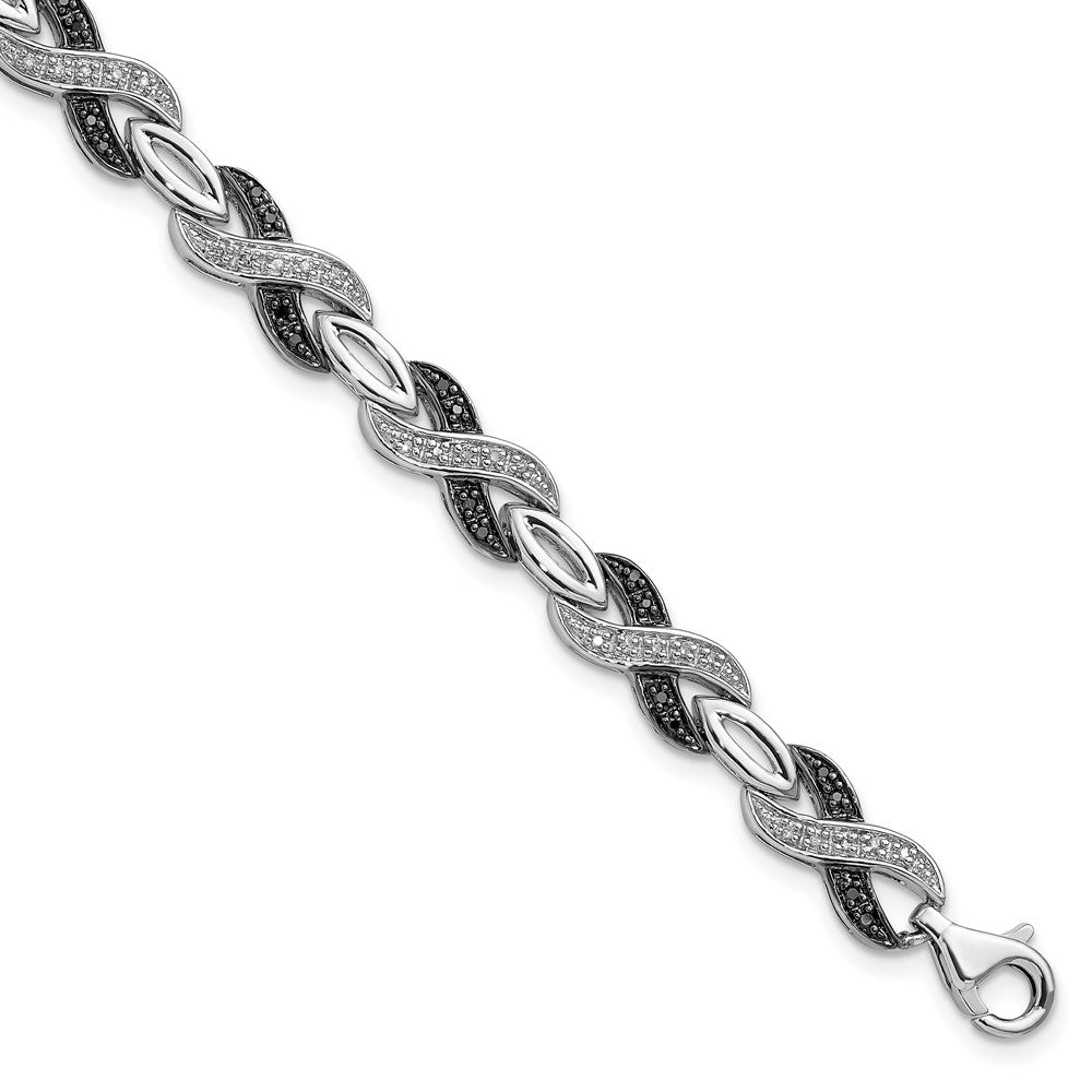 Sterlingsilber Weiß Nacht Rhodiniert Schwarz und Diamant 7.5 Zoll Armband