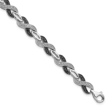 Sterlingsilber Weiß Nacht Rhodiniert Schwarz und Diamant 7.5 Zoll Armband