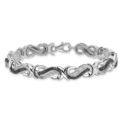 Sterlingsilber Weiß Nacht Rhodiniert Schwarz und Diamant 7.5 Zoll Armband