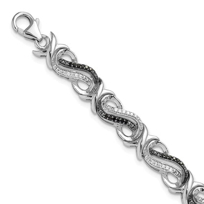 Sterlingsilber Weiß Nacht Rhodiniert Schwarz und Diamant 7.5 Zoll Armband