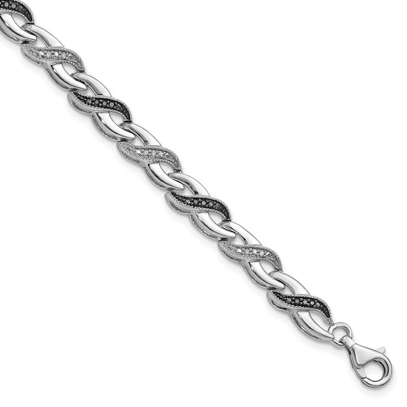 Sterlingsilber Weiß Nacht Rhodiniert Schwarz und Diamant 7.5 Zoll Armband