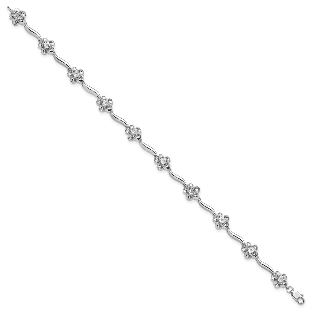 7.5 Zoll Sterlingsilber Rhodiniert Blumen Diamant Armband