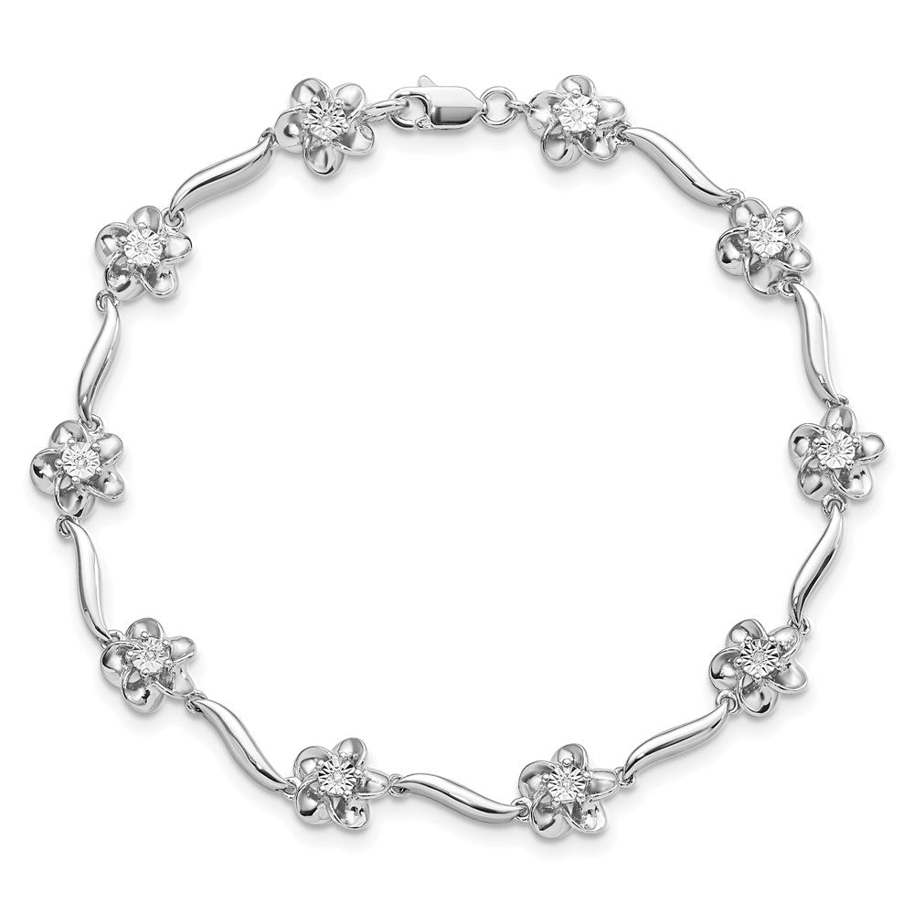 7.5 Zoll Sterlingsilber Rhodiniert Blumen Diamant Armband