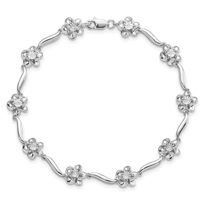 7.5 Zoll Sterlingsilber Rhodiniert Blumen Diamant Armband
