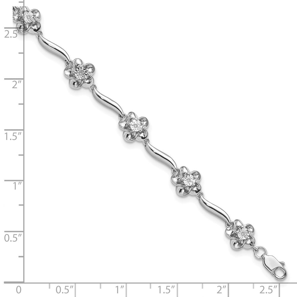 7.5 Zoll Sterlingsilber Rhodiniert Blumen Diamant Armband