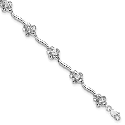 7.5 Zoll Sterlingsilber Rhodiniert Blumen Diamant Armband