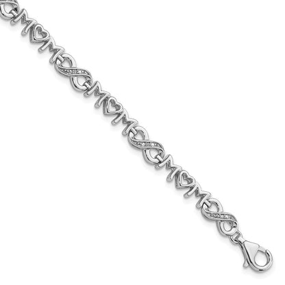 7.5 Zoll Sterlingsilber Rhodiniert Herz Mama Unendlichkeit Diamant Armband