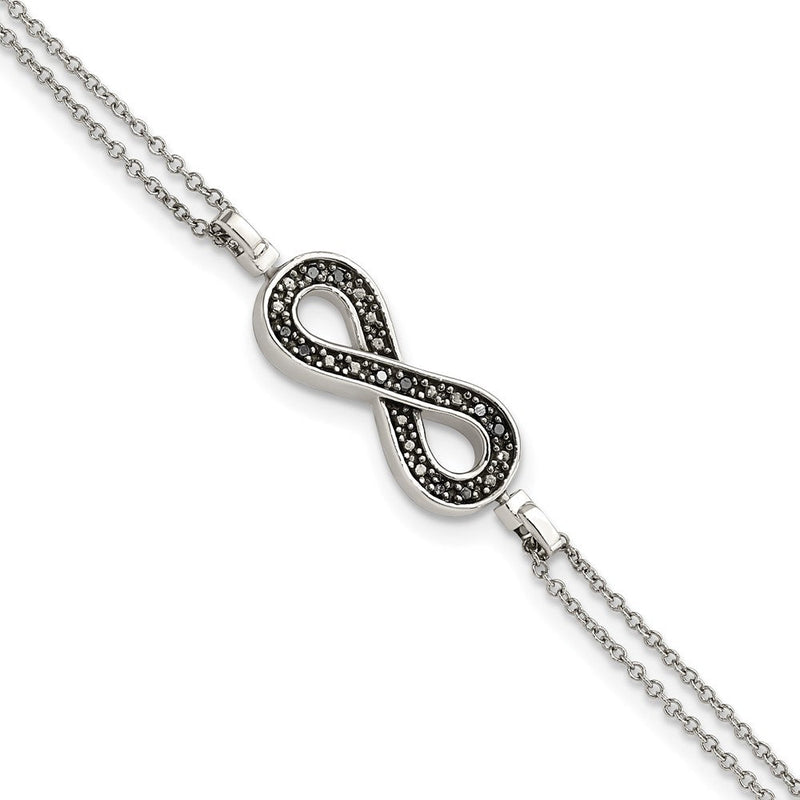 Sterlingsilber Rhod 0.1ct. Blk/wht Diamant. Rvsble Infinty Mit.5 Zoll Verlängerung. Bracele