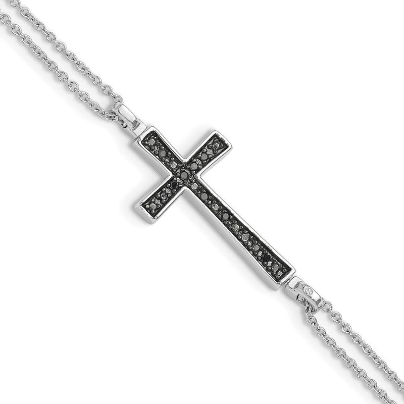 6.5 Zoll Sterlingsilber Rhod 0.1ct. Blk & Weiß Diamant. Rvsble Kreuz 2 Strang Armband