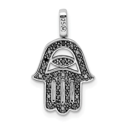 Sterlingsilber Rhodium 0.2ct. Blk & Weiß Diamant. Reverible Hamsa Anhänger