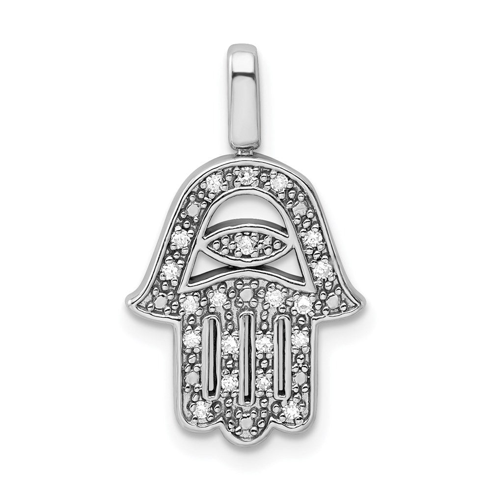 Sterlingsilber Rhodium 0.2ct. Blk & Weiß Diamant. Reverible Hamsa Anhänger