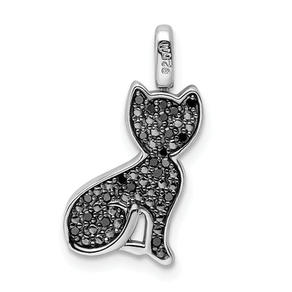 Sterlingsilber Rhodium 0.25ct. Blk & Weiß Diamant. Wendbar Katze Anhänger