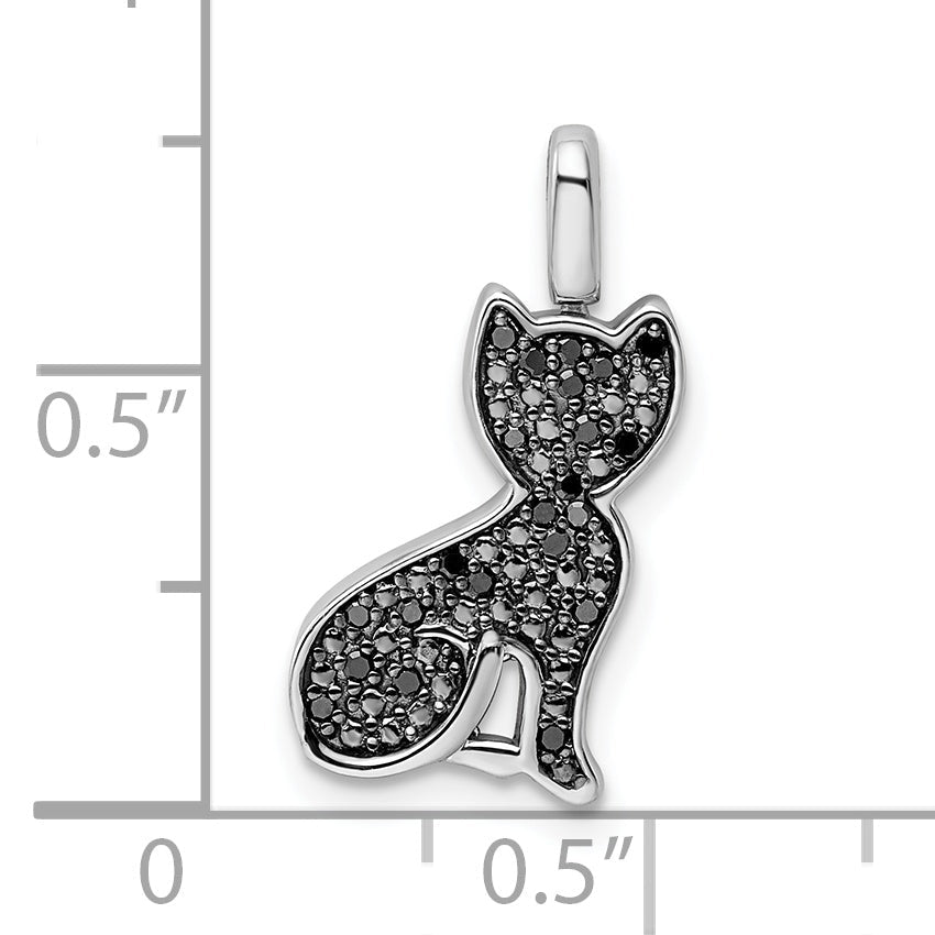 Sterlingsilber Rhodium 0.25ct. Blk & Weiß Diamant. Wendbar Katze Anhänger