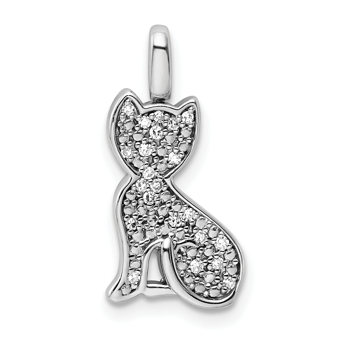 Sterlingsilber Rhodium 0.25ct. Blk & Weiß Diamant. Wendbar Katze Anhänger