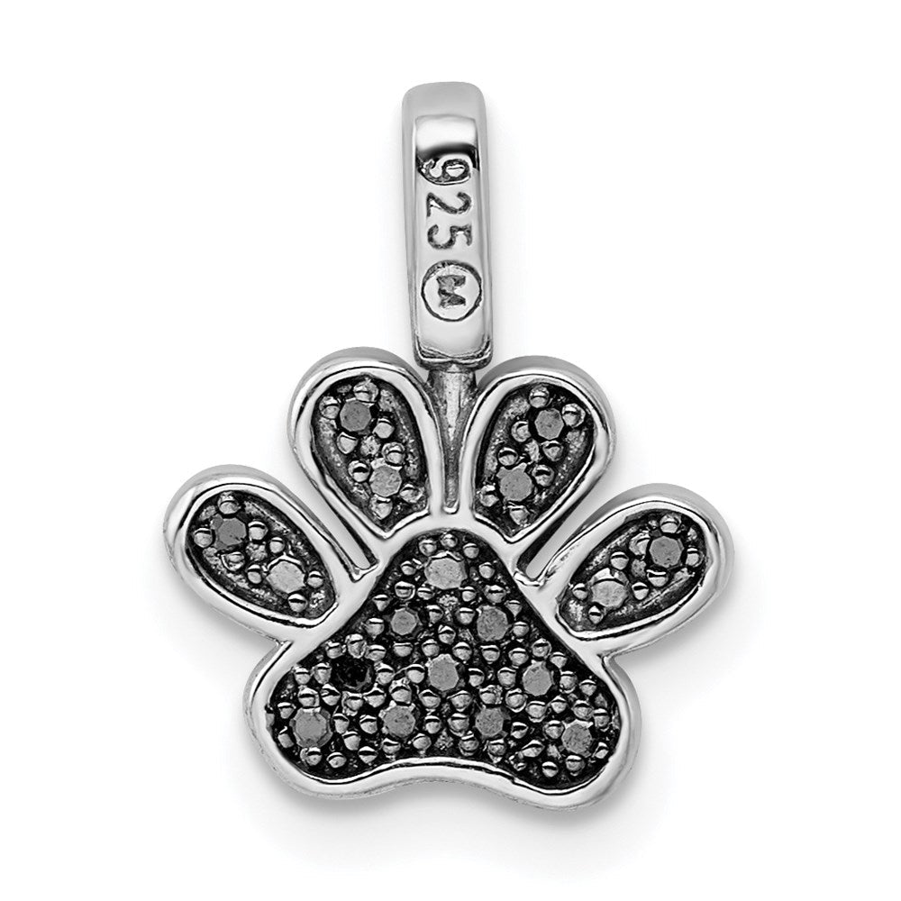 Sterlingsilber Rhod 0.15ct. Blk & Weiß Diamant. Wendbar Pawprint Anhänger