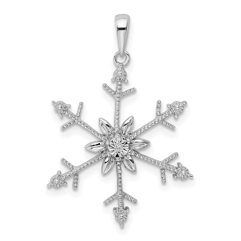 Sterlingsilber Rhodium Diamant. Schneeflocke Anhänger