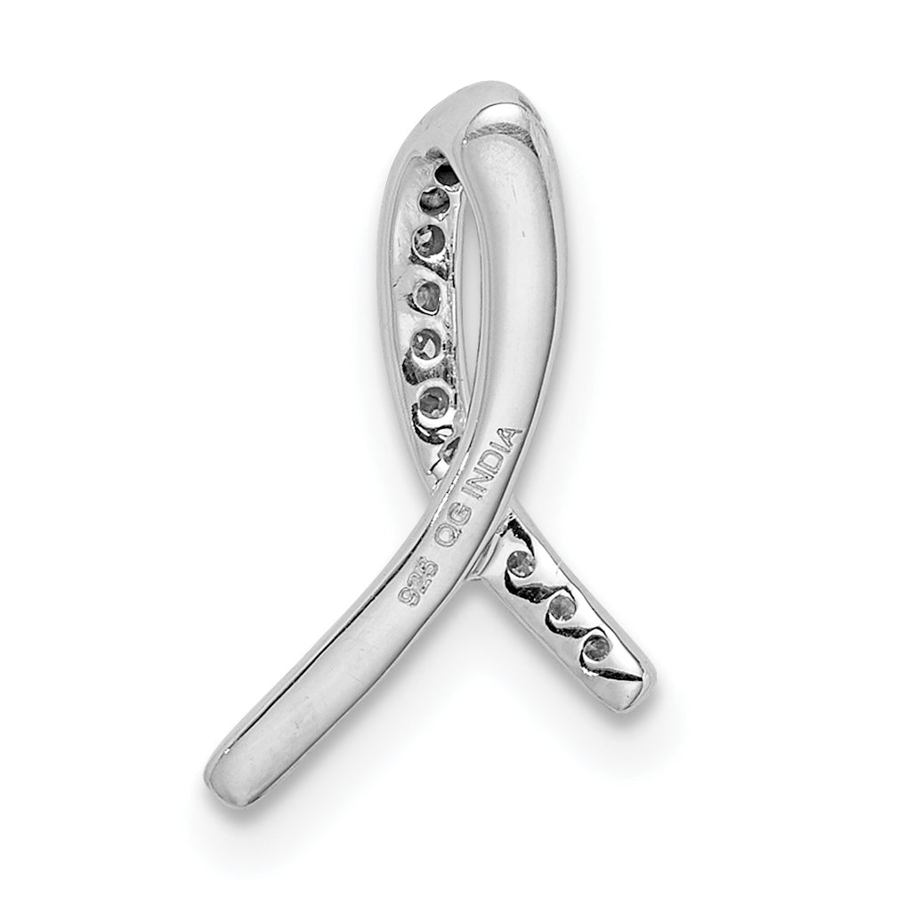 Sterlingsilber Rhodium Diamant. Bewusstsein Schleife Anhänger