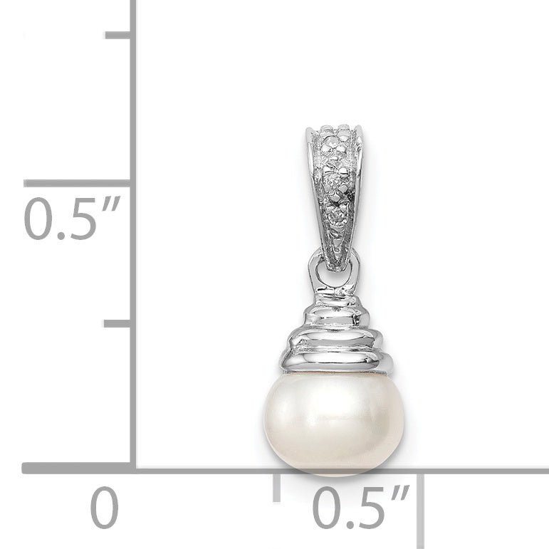 Sterlingsilber Rhodium 5-6mm Fw Zuchtperle & Diamant Anhänger