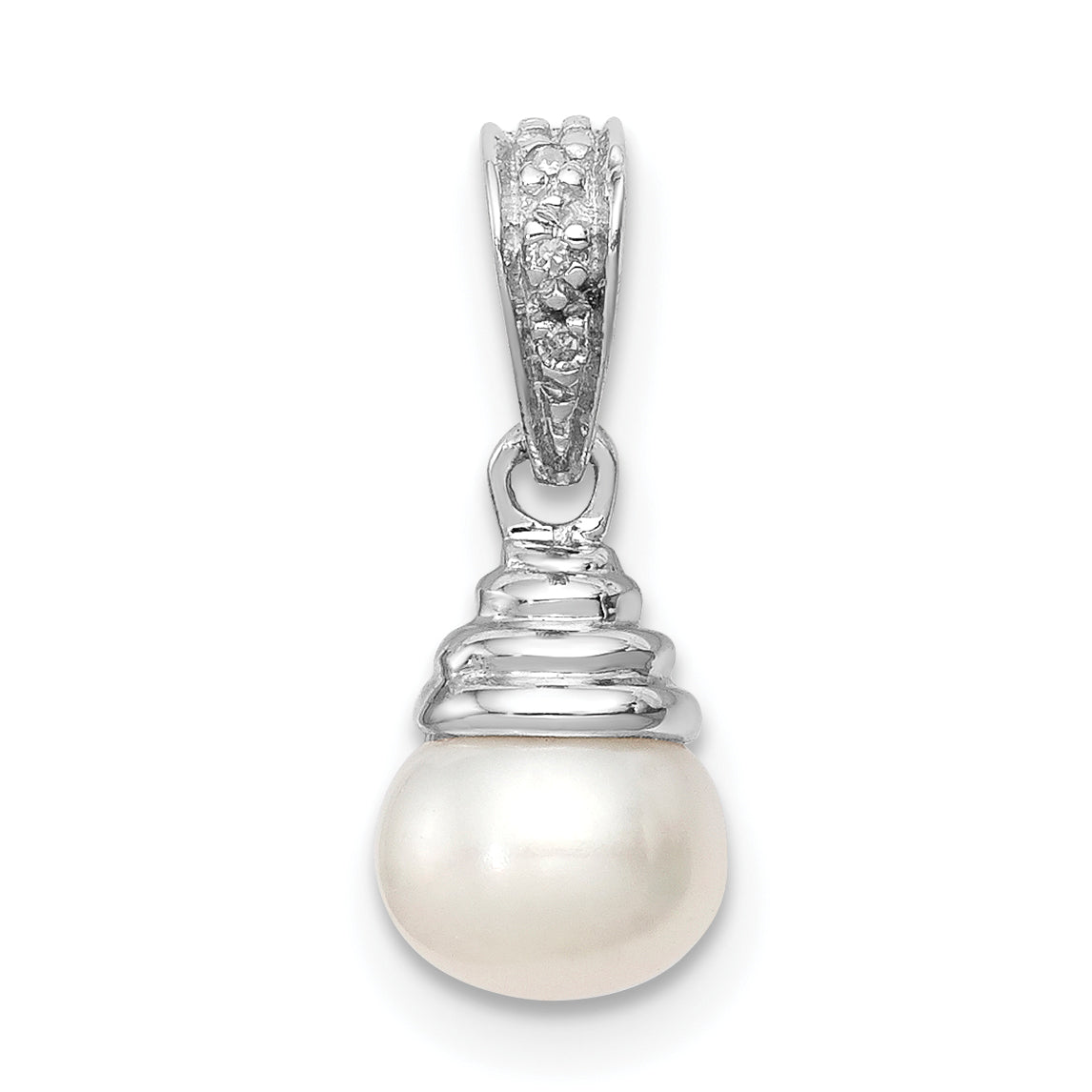 Sterlingsilber Rhodium 5-6mm Fw Zuchtperle & Diamant Anhänger