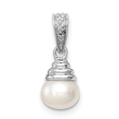 Sterlingsilber Rhodium 5-6mm Fw Zuchtperle & Diamant Anhänger